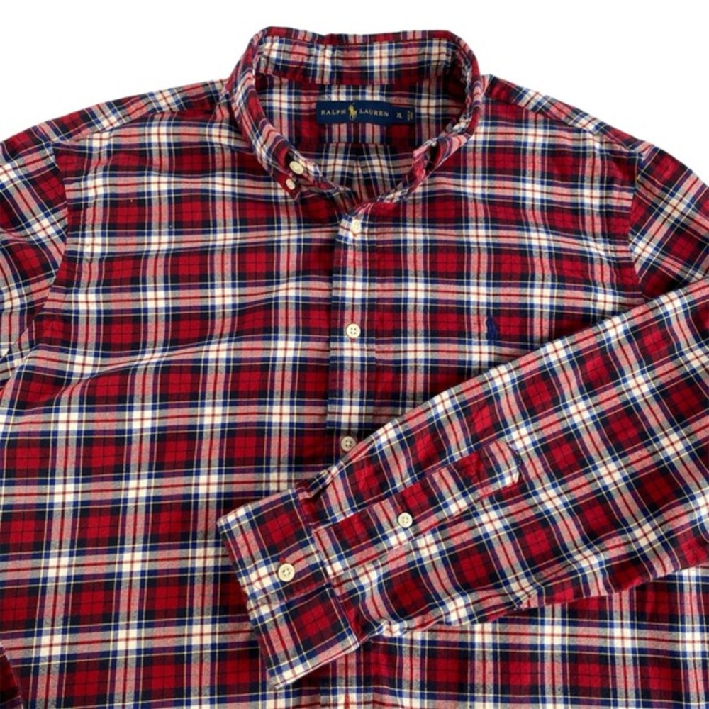Ralph Lauren Tartan Plaid Button Down Shirt Men XL Red Cotton Lumberjack‎